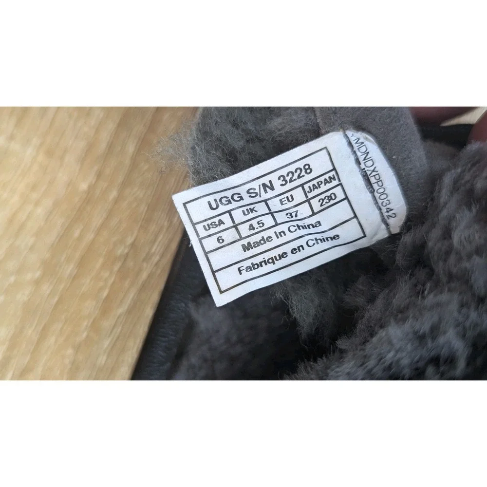Ugg Belcloud US 6 Sheepskin Shearling Lined Black Gray Leather Duck‎ Boot